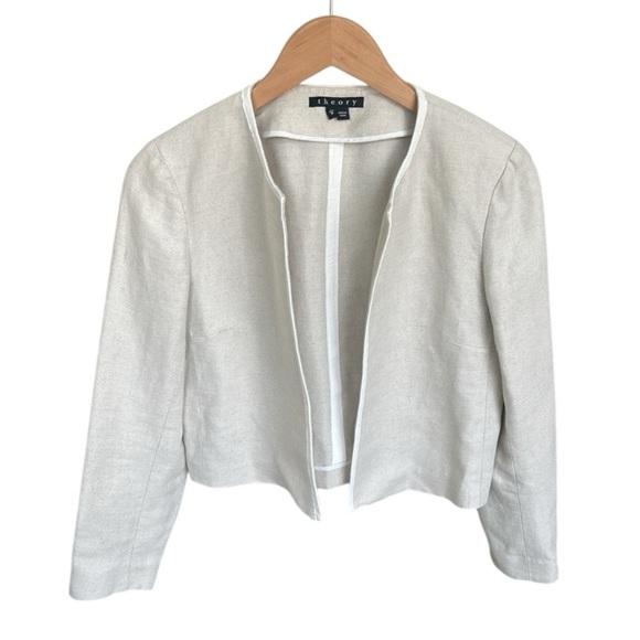 Theory Linen Blend Cropped Open Blazer Lightweight Tailored Jacket Women’s M - Picture 3 of 16